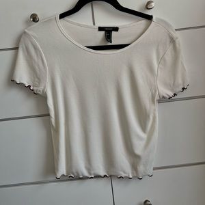 Forever 21 ribbed crop top in color white with maroon lettuce edge size L